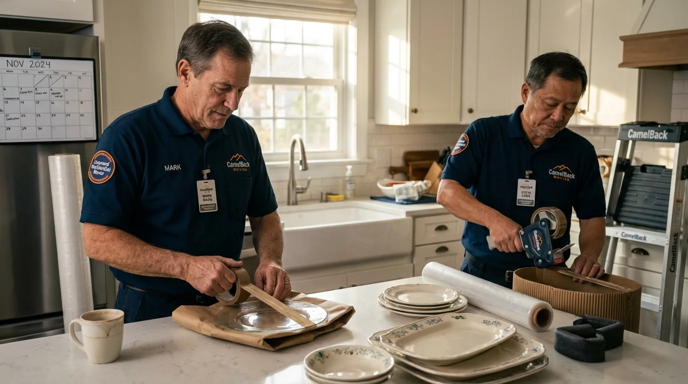 Professional crew packing kitchen dishware in Folcroft, PA